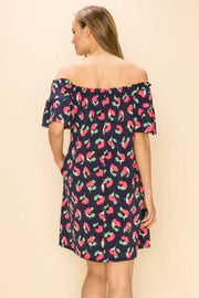 37 OS-A {Always On My Mind} ***SALE***Navy Floral Off Shoulder Dress PLUS SIZE 1X 2X 3X