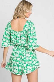 66 OR 33 RP-R {Awaken Your Fantasy} Green Floral Lined Romper PLUS SIZE 1X 2X 3X
