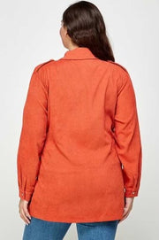 42 OT-A {Fresh Outlook} Rust Textured Button Up Shacket PLUS SIZE 1X 2X 3X