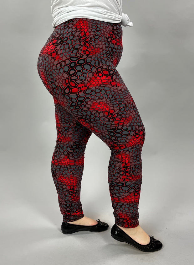 BIN 98   {Keeping The Moment} Red/Gray Print Leggings EXTENDED PLUS SIZE 3X/5X