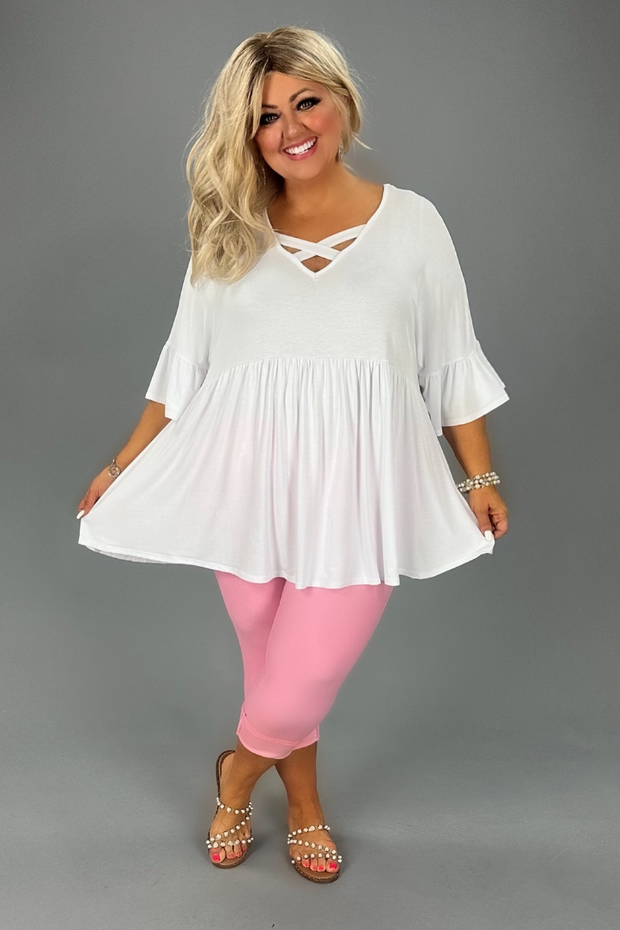 28 SSS-B {Express Your Style} White Criss-Cross Babydoll Tunic CURVY BRAND!!!  EXTENDED PLUS SIZE 1X 2X 3X 4X 5X 6X