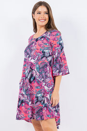 58 PQ {Shine On} Navy/Neon Pink Paisley Dress PLUS SIZE 1X 2X 3X