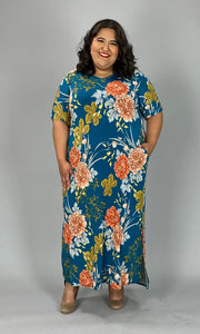 LD-Z {Dressed In Love} SALE!! Teal Floral V-Neck Maxi Dress EXTENDED PLUS SIZE 3X 4X 5X
