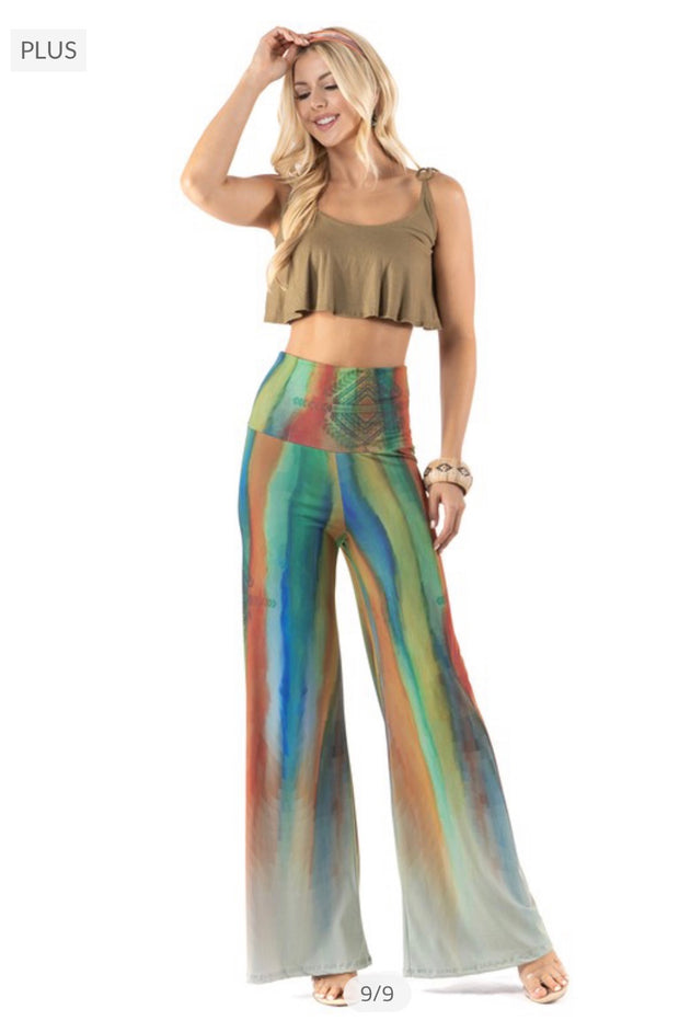 BT-E {Party Inspiration} Multi-Color Striped Palazzo Pants PLUS SIZE 1X 2X 3X