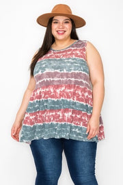 29 SV-J {Style I Love} Plum Tie Dye Tiered Sleeveless Top EXTENDED PLUS SIZE 1X 2X 3X 4X 5X