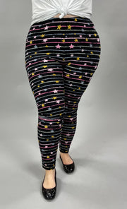 LEG-8 {Starry Skies} Stars & Stripes Black Printed Leggings EXTENDED PLUS SIZE