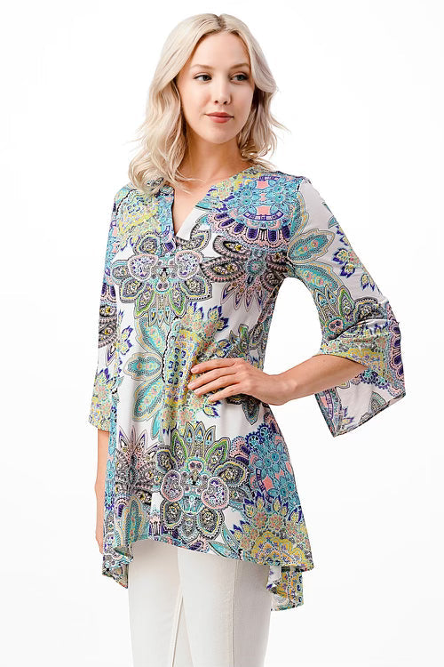 18 PQ-A {Sunday Stroll} Multi-Color Printed High-Low Tunic PLUS SIZE 1X 2X 3X