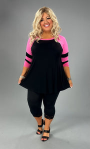 87 CP-A {All The Way Around} Black/Pink Raglan Sleeve Tunic CURVY BRAND!!!  EXTENDED PLUS SIZE XL 2X 3X 4X 5X 6X