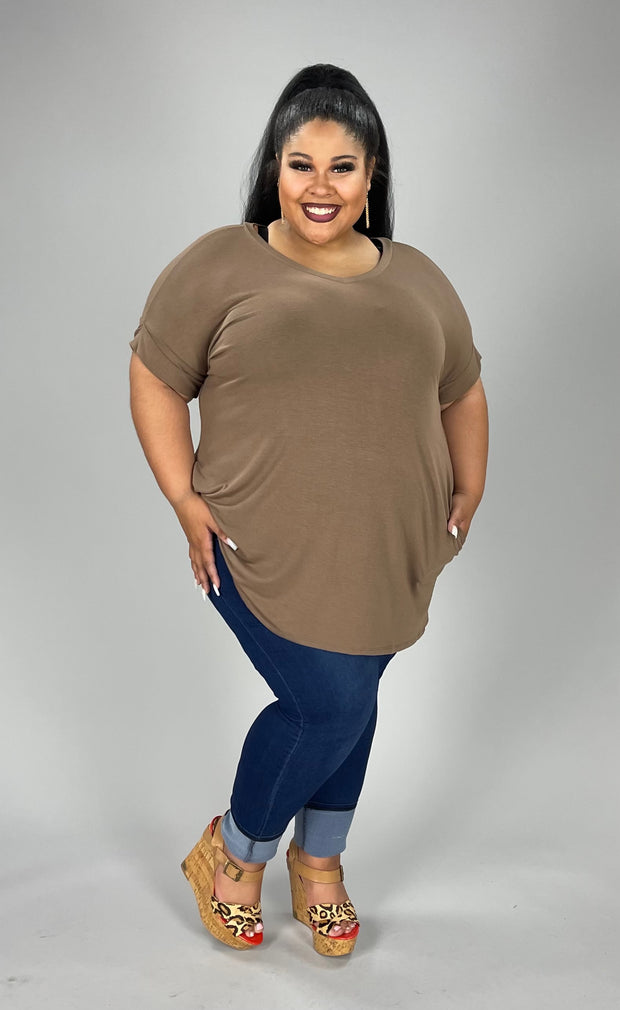 45 SSS-C {Simple Ease} Mocha V-Neck Tunic PLUS SIZE 1X 2X 3X