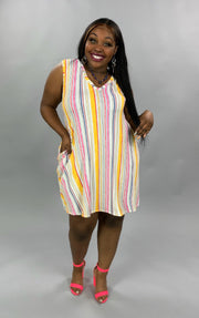 SV-C {Sunkissed} Yellow Stripe Print V-Neck Dress PLUS SIZE 1X 2X 3X