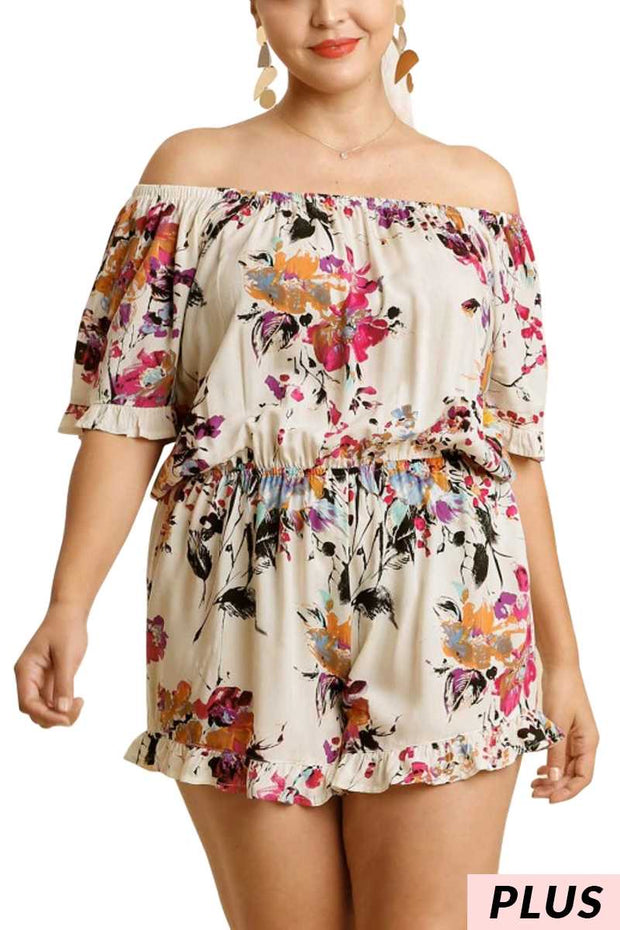 65 RP-M {Hideaway Beach}  UMGEE Floral Print Romper SALE! PLUS SIZE XL 1X 2X