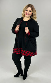 21 HD-E {Perfect Curvy} Black/Red Plaid Contrast Hoodie CURVY BRAND!! EXTENDED PLUS SIZE 3X 4X 5X 6X