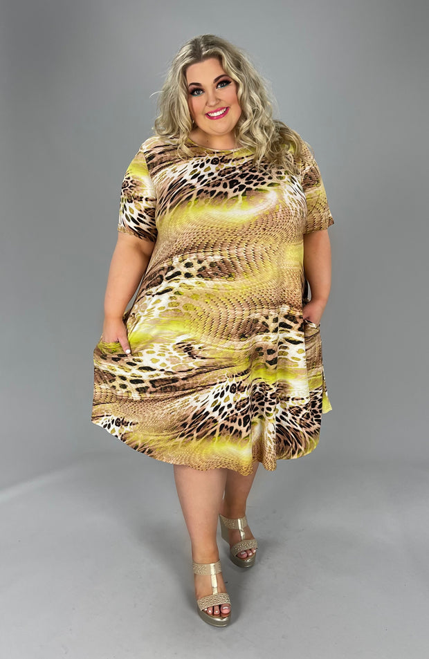 42 PSS-B {Tales To Tell} Tan Lime Snake Leopard Print Dress EXTENDED PLUS SIZE 3X 4X 5X
