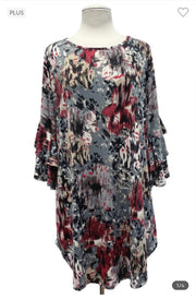 68 PQ-A {Foundation Of Love} Grey Mulit-Color Print Tunic EXTENDED PLUS SIZE 3X 4X 5X