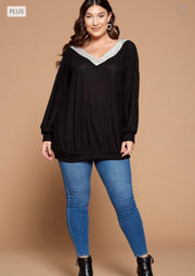 13 SD-A {Va Va Voom} Black Sweater W/Silver V-Neck PLUS  SIZE 1X 2X 3X SALE!!!