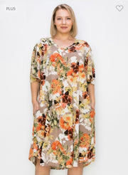 83 PSS-A {Posing For The Camera} Taupe Rust Floral Dress EXTENDED PLUS SIZE 3X 4X 5X