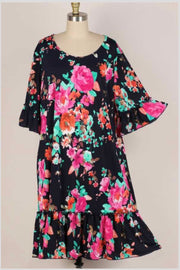 71 PSS-D  {Garden Delight} Navy Floral Print Dress Extended Plus 3X 4X 5X