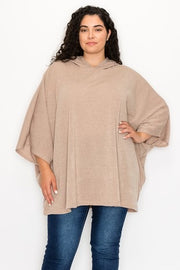 49 HD-A {Keep The Watch} Taupe Oversize Knit Top w/Hood PLUS SIZE XL 2X 3X