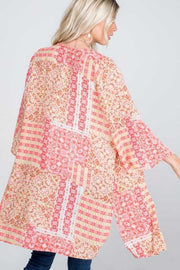 14 OT-Y {Beachside Cafe} Coral Multi-Print Kimono PLUS SIZE XL 2X 3X