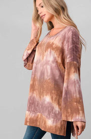 PLS-B {Anywhere But Here} Mauve Mocha Tie Dye Knit Tunic PLUS SIZE XL 2X 3X