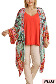 98 OT-O {My Challenge} Umgee Mint Floral Kimono PLUS SIZE XL/1X  1X/2X