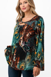 22 PLS -I {For The Love Of Peacocks} Deep Green Print Top PLUS SIZE 1X 2X 3X