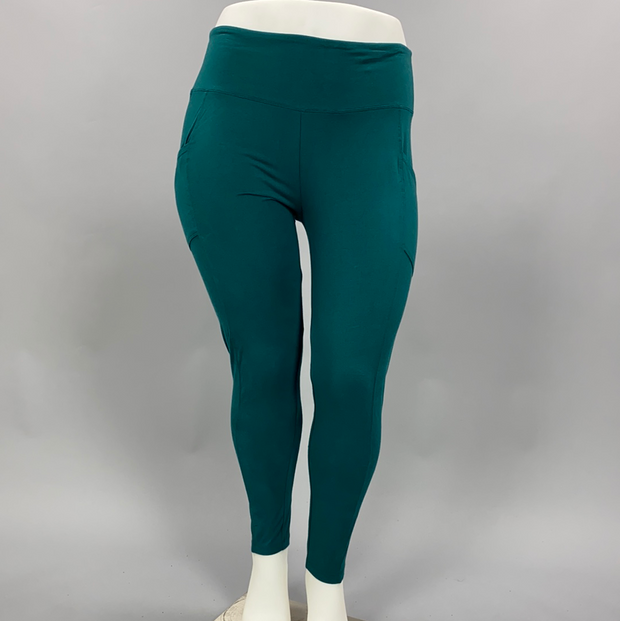 BIN 99 {Get It Done} Dark Green Cotton Leggings W/Pockets PLUS SIZE XL 2X 3X