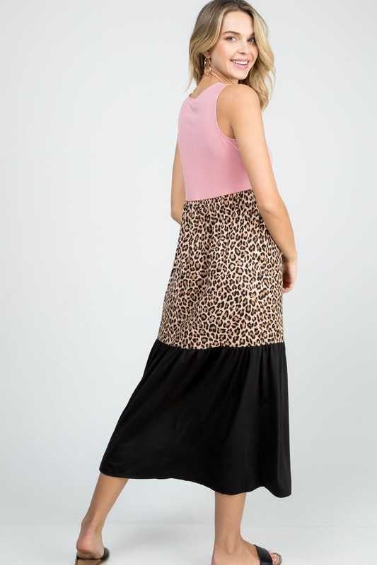 LD-T {When Fashion Roars} Rose Leopard Tiered Maxi Dress PLUS SIZE XL 2X 3X