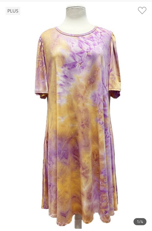 81 PSS-A {Color My Day} Yellow Tie ***SALE***Dye Dress W/Pockets PLUS SIZE 1X 2X 3X