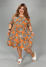 28 OR 37 PLS-C {Caught Up}  Orange Leopard Babydoll Dress PLUS SIZE 1X 2X 3X