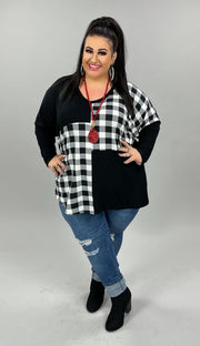 89 or 17 CP-B {Curvy Patchwork} Black/White Plaid Tunic CURVY BRAND!!  EXTENDED PLUS SIZE 3X 4X 5X 6X