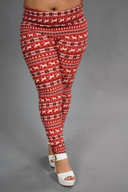 LEG-27 Happy Holidays Red Snowflake/Deer Leggings X-PLUS