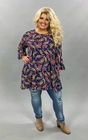 PQ-M {Simple Country LIfe} Navy Tunic W/Multi Color Paisley Print SALE!!! PLUS SIZE 1X 2X 3X