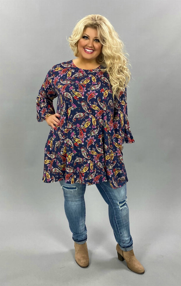 PQ-M {Simple Country LIfe} Navy Tunic W/Multi Color Paisley Print SALE!!! PLUS SIZE 1X 2X 3X
