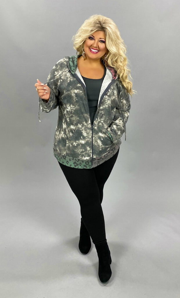 29 HD-A {Your Choice}  Grey Colored Leopard Zip Up PLUS SIZE XL 2X 3X