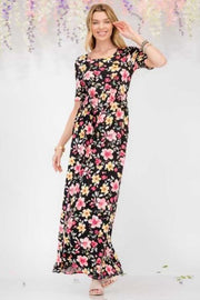 LD-V {Floating Garden} SALE!! Black Floral Babydoll Maxi Dress PLUS SIZE 1X 2X 3X