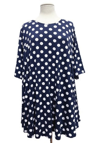 89 PSS {Sent With Love} Navy Lg. Polka Dot Top EXTENDED PLUS SIZE 4X 5X 6X