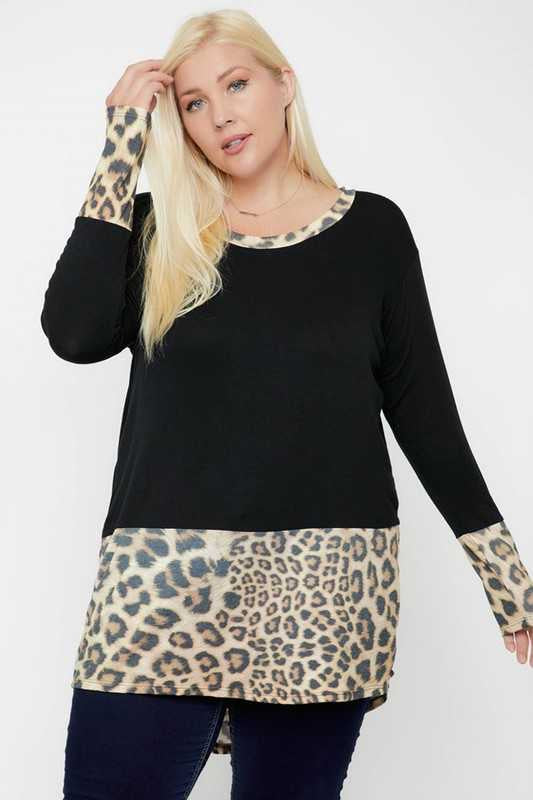 17 CP-M {Make It Up} Black ***SALE***With Leopard Detail Tunic PLUS SIZE XL 2X 3X