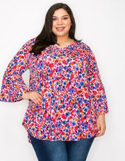 68 PQ {Simply Chic} Red/Blue/Pink Floral V-Neck Top EXTENDED PLUS SIZE 3X 4X 5X