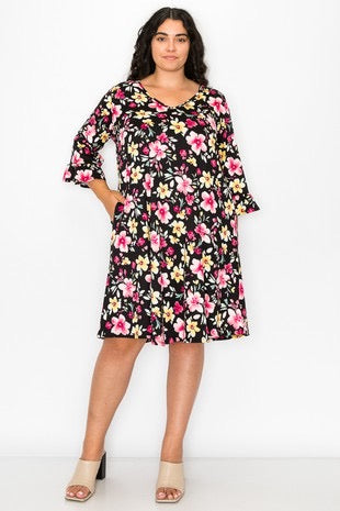 22 PQ-A {Night Blooms} Black Floral V-Neck Dress CURVY BRAND!!!  EXTENDED PLUS SIZE 4X 5X 6X