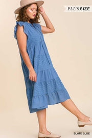 52 SSS-G [Crisp Mornings} Umgee Slate Blue Eyelet Dress PLUS SIZE XL 1X 2X