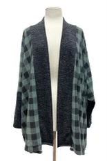 55 OT-B {Keep Me In Check}  Green Check Print Cardigan EXTENDED PLUS SIZE 1X 2X 3X 4X 5X