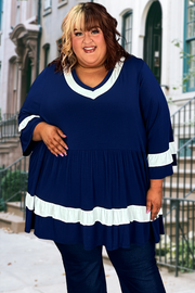 48 CP-C {Girl On The Block} Navy Babydoll V-Neck Tunic CURVY BRAND!!! EXTENDED PLUS SIZE XL 2X 3X 4X 5X 6X