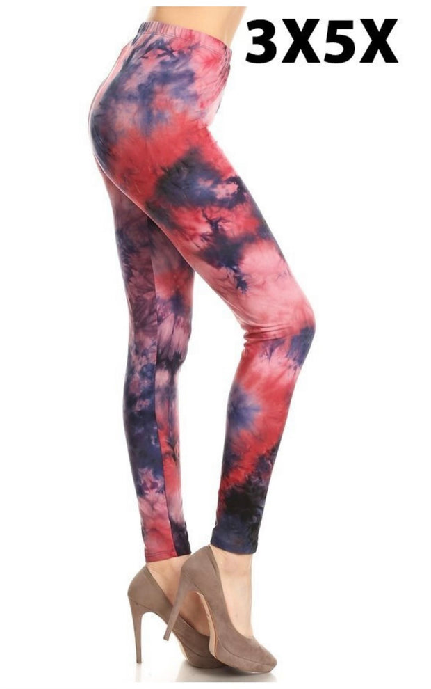 LEG-L {Stormy Patch} Wine Tie Dye Full Length Leggings EXTENDED PLUS SIZE 3X-5X