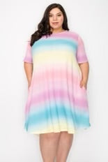 79 PSS {Sherbert Love} Blue Pink Yellow Striped Waffle Knit Dress EXTENDED PLUS SIZE 4X 5X 6X