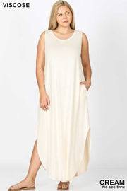 LD-R {Happiest Of All}  SALE!! Cream Sleeveless Long Dress PLUS SIZE 1X 2X 3X