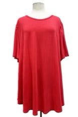 28 SSS-M {Being Optimistic} Tomato Red Short Sleeve Tunic EXTENDED PLUS SIZE 3X 4X 5X