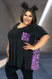 73 CP-S {Keeping Traditions} Black Purple Animal Print Top EXTENDED PLUS SIZE 1X 2X 3X 4X 5X