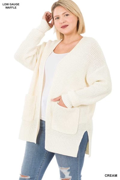 31 OR 57 OT-I {Leading Lady} CREAM Waffle Knit Cardigan PLUS SIZE 1X 2X 3X