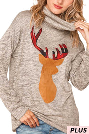 36 GT-P {Deer Head} Heather Grey Reindeer Top SALE!!  PLUS SIZE XL 2X 3X